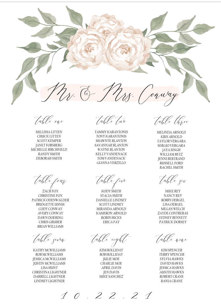 Floral 25 Seating Chart
