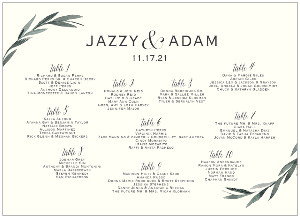 Greenery 07 Seating Chart