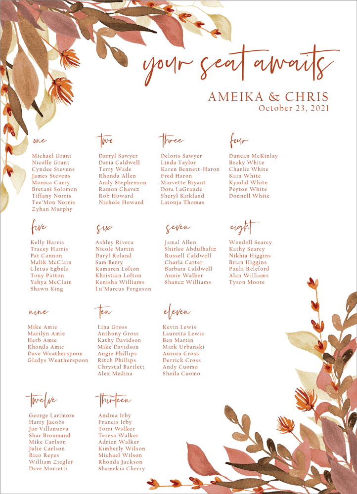 Floral 24 Seating Chart