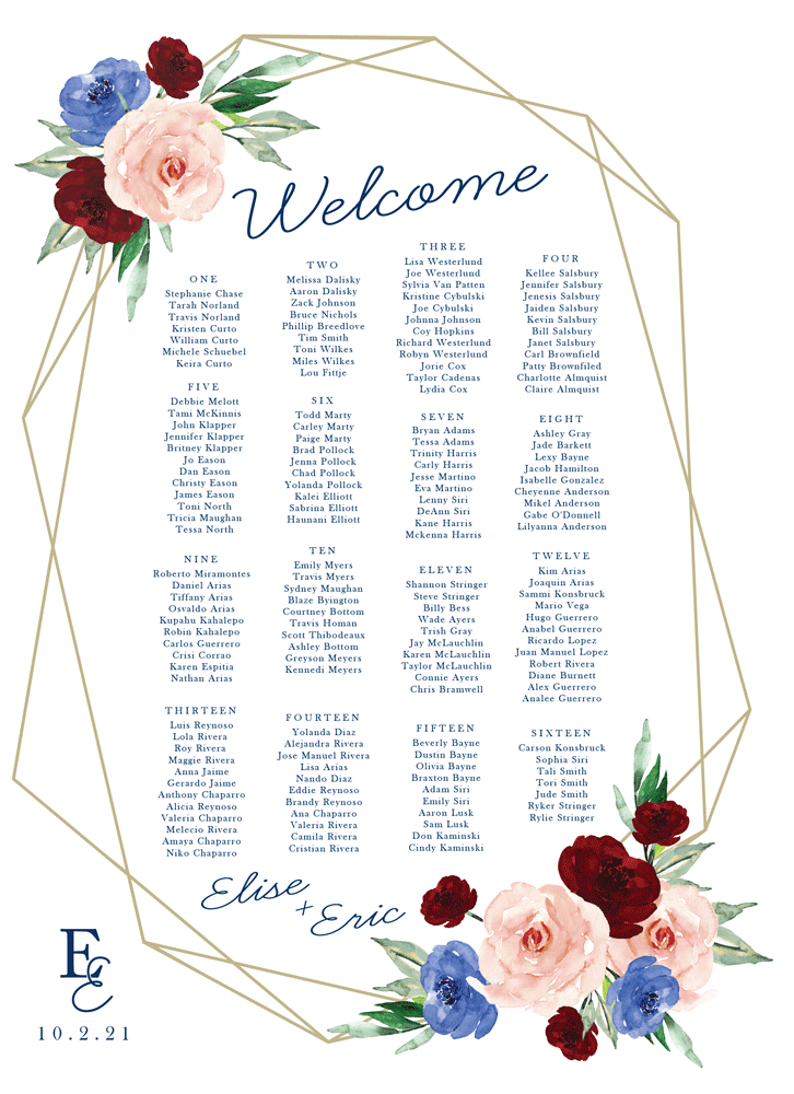Floral 29 Seating Chart