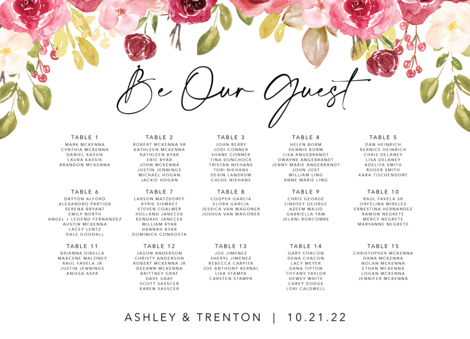 Floral 31 Seating Chart