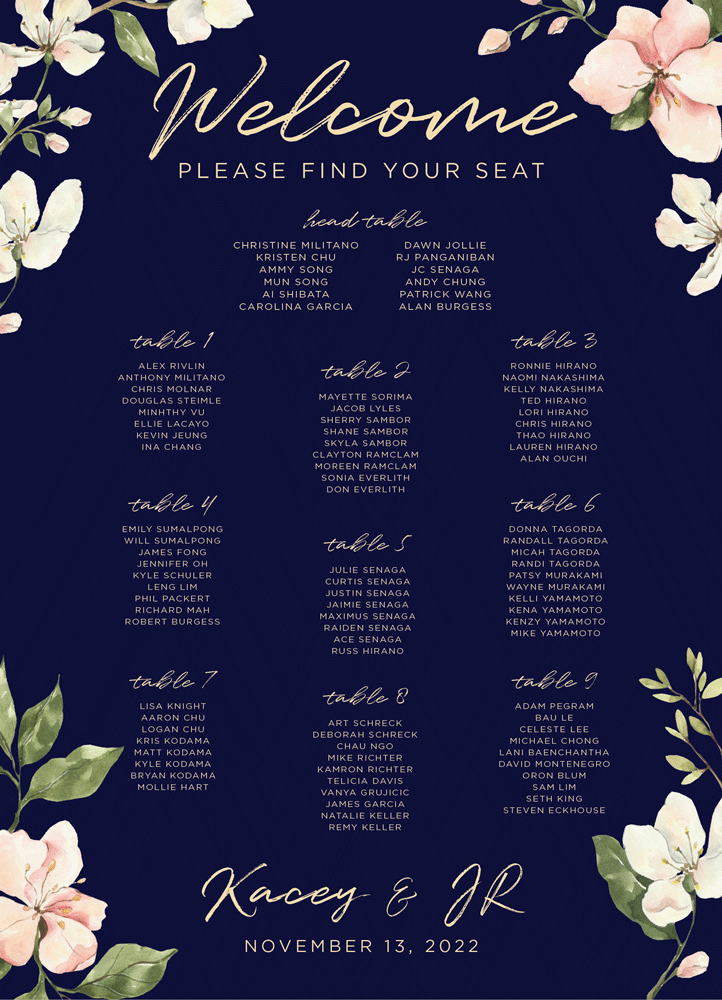 Floral 33 Seating Chart