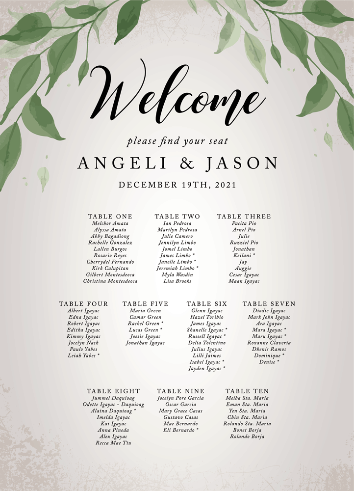 Greenery 13 Seating Chart