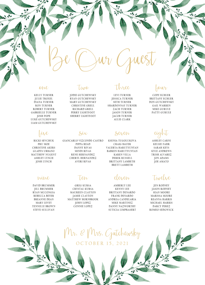 Greenery 14 Seating Chart