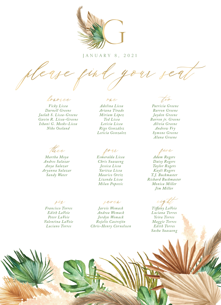 Greenery 15 Seating Chart