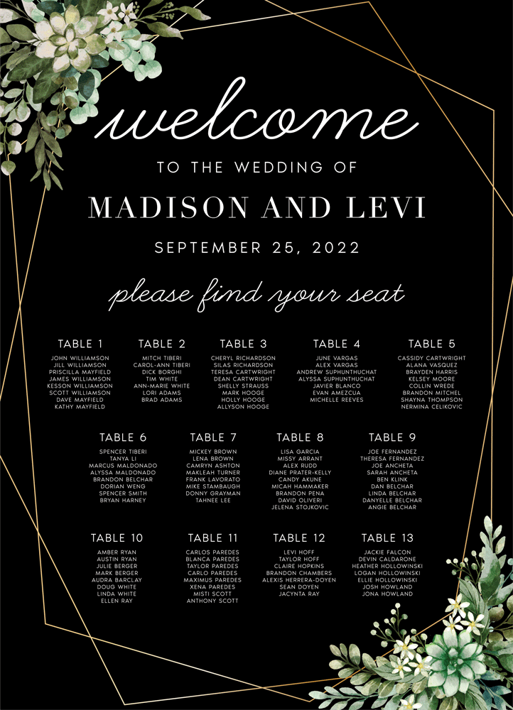 Greenery 16 Seating Chart