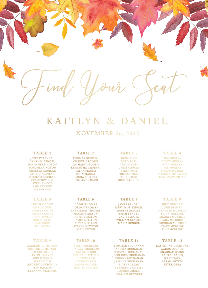 Greenery 19 Seating Chart
